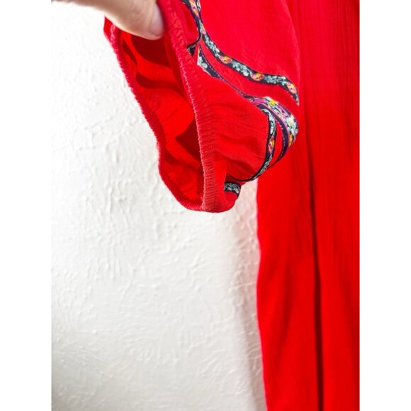 Pioneer Woman 3XL Red Rayon/Poly 40"L Dress Embroidered Puff Sleeve V-Neck EUC - Picture 5 of 10